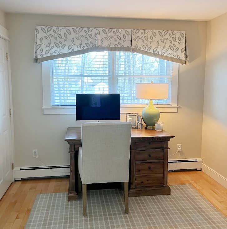 office valance with wood blinds